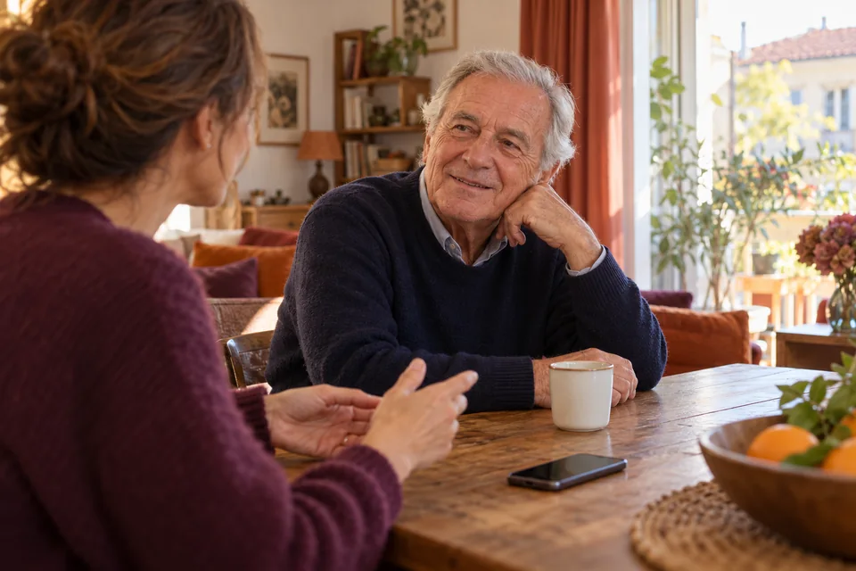 Un moment de conversation à domicile.